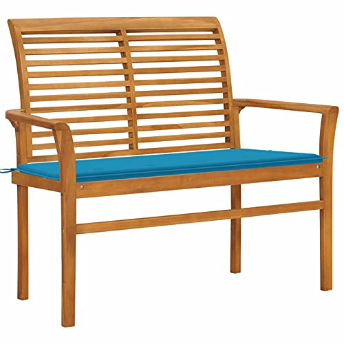 Festnight Gartenbank Holz Holzbank mit Blauer Auflage 112 cm Gartenbank 2 Sitzer Sitzbank Balkon Parkbank Balkonbank Massivholz Teak