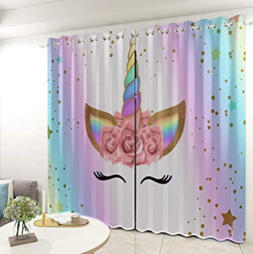 JUZIZHI Vorhang Blickdicht H 250 x B 280 cm Einhorn Für Kinder Gardinen Verdunkelungsvorhang Blickdicht - Eleganter Vorhang Mit Ösen Für Schlafzimmer Gardine Blickdicht