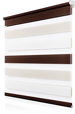 Doppelrollo Klemmfix ohne Bohren 90x130cm(BxH), Rollos für Fenster ohne Bohren Weiß-Beige-Braun, Duo Rollo Klemmrollo, Lichtdurchlässig & Sichtschutz,Fenster Rollos für Innen