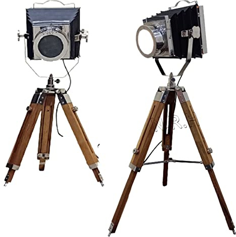 Trípode estilo vintage modelo reflector madera trípode Lámparas LED focos marino cromo acabado cámara lámpara de mesa decoración del hogar