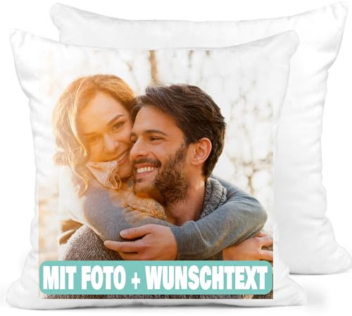 Manevito Personalisiertes Kissen mit Foto & Text 40 x 40cm - Kissen mit Foto selbst gestalten - Fotokissen mit Druck und Wunschtext - weiß