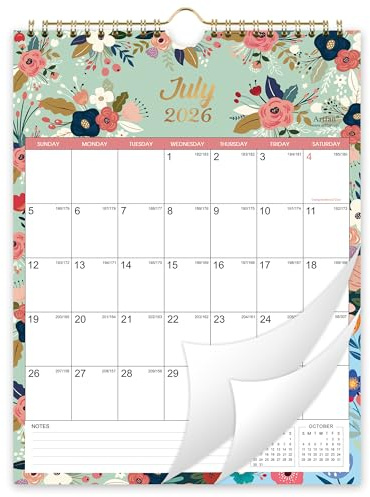 Calendar 2026-2027 - JUL 2026 - DEC 2027 Wall Calendar 2026-2027, 18 Month Wall Calendar 26-27, 8.5 x 11, Twin-Wire Binding + Hanging Hook + Large Blocks with Julian Dates, Perfect Calendar for Organizing - Floral