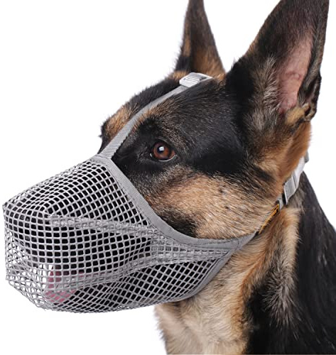 Hundemaulkorb, Maulkorb mit weichem Netzbezug für kleine, mittelgroße und große Hunde, vergifteter Köderschutz, Maulkorb mit verstellbaren Riemen, verhindert Beißen, Kauen und Lecken