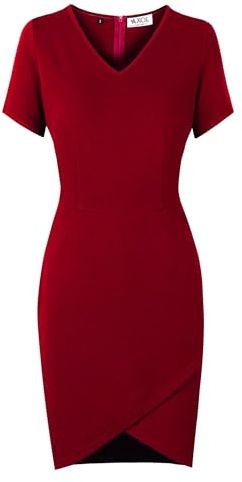 AXOE Damen Etui Kleid mit V-Ausschnitt Figurbetontes Strech-Kniekleid für Beruf und Freizeit Elegantes Alltagstauglich Weinrot, Gr.42 (EU 44), XL