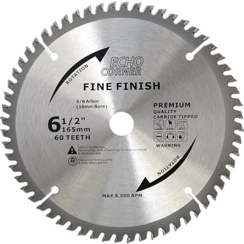 Echo Corner 165mm (16mm bore) Wood Cutting Circular Saw Blade, 60-Tooth, 165x1.4x2.2x16Hx60T, also compatible with 15.88mm (5/8) bore 6.5 Saw Blade