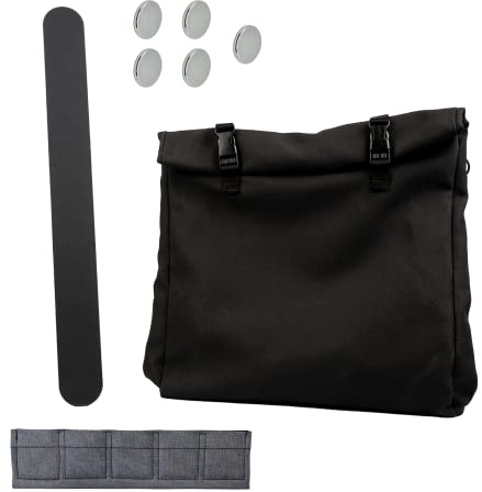 silwy® Magnet-Tasche L mit 5 herausnehmbaren Power-Magneten und inkl. Einer Metall-Leiste 50 cm in Black - Tragekraft bis zu 5 kg