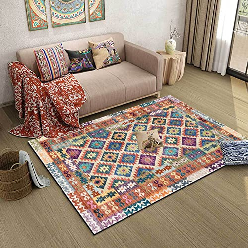 Rug-QJDDUP Tappeti, Vintage Geometrico plaid patchwork design,200 x 300 cm, Tappeto Soggiorno, Tappeto Salotto Moderno Cameretta, Tappeto Camera da Letto, pelo corto,Multicolor-1