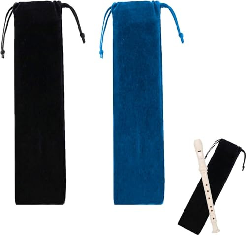Portable Flute and Recorder Bag - 2-Pack Carrying Case for Clarinet, Harmonica (Blue + Black)