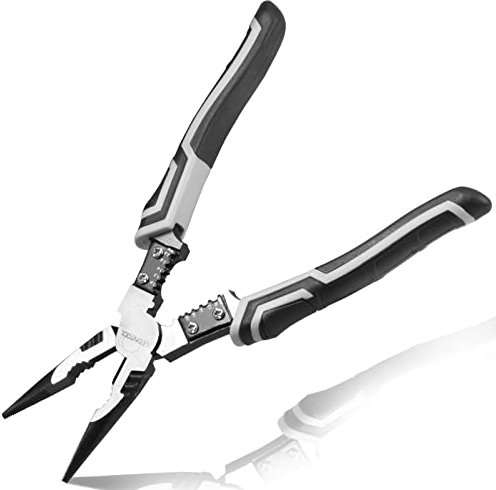 LEONTOOL 9-Inch Long Nose Pliers with Wire Stripper/Crimper/Cutter/Wrench Multifunctional Electrician Pliers Heavy Duty Long Needle Nose Pliers Precision Performance Tool