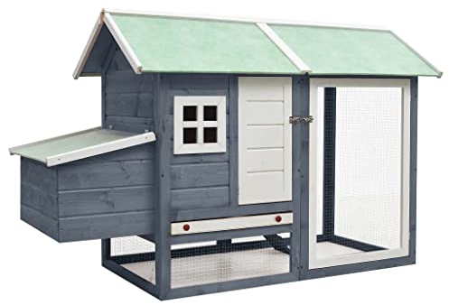 WIFESE Hühnerkäfig Grau 170x81x110 cm Massivholz Kiefer & Tanne Kaninchenstall Hühnerstall Winterfest Kleintierhaus Kleintierstall Vogelvoliere Außen für Hühner Enten/Andere Kleintiere Bequem Warm