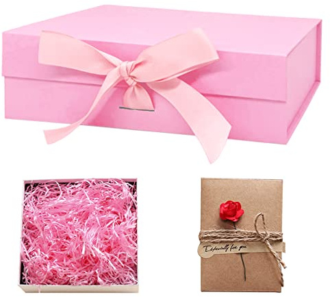 Idota Geschenkbox mit Deckel, Geschenkschachtel Rosa Magnetische L | Geschenkboxen mit Schleifenband,Grußkarten, Füllmaterial, Geschenkboxen für Hochzeit Geburtstag Weihnachten Jubiläum (Rosa-L)