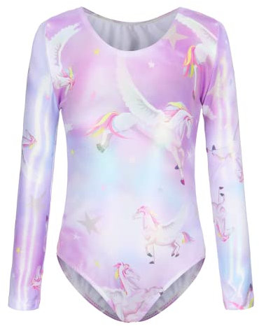 Kiscorpse Gymnastik-Trikots für Mädchen, langärmelig/ärmellos, Glitzer, Ballett-Trikot, Sterne, Blumenpferd, Schmetterlinge, Regenbogen, Gymnastik, sportlich für kleine Mädchen von 5–12 Jahren