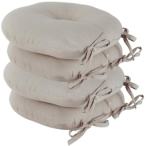Dibor Dining Chair Seat Pad Set of 4 Grey Circular Tie On Chair Cushions | 100% Cotton, Machine Washable, Tie-On, Polyester Fibre Filling