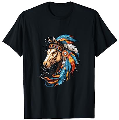 Pferd Indianer Kopfschmuck Feder Stammespferde T-Shirt