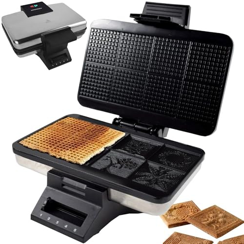 Syntrox Germany Zimtwaffelautomat Waffeleisen Blump Motiv Edelstahl mit Thermostat, antihaftbeschichtete Backplatten, Edelstahl, Backampel, Verriegelungssystem, rutschfeste Gummifüße