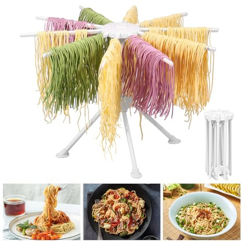 Pasta Drying Rack with 10 Arms, Foldable Pasta Dryer Rack, Portable Noodle Drying Stand, Kitchen Pasta Drying Rack, Stable Household Noodle Hanging Rack, Fast Set-Up Easy Storage Reusable