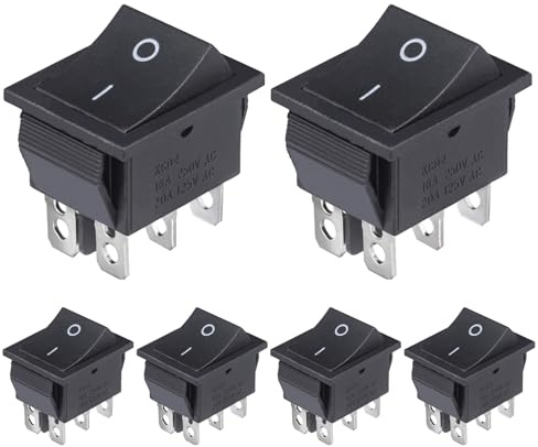VEXUNGA Kippschalter 6 Polig EIN/AUS Wippschalter 2 Positionen 16A 250VAC 20A 125VAC DPDT 6Pins Schwarz Schalter Taste Rocker Switch Rechteck Eingebettet Einbauschalter (6 Stück)