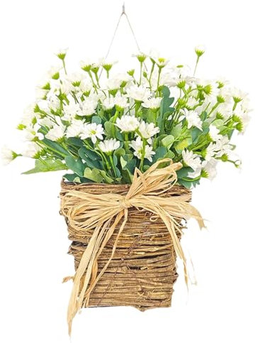 Navna Colorful Floral Wall Hanging Wreath Long Lasting Spring Summer Front Door Decor Artificial Floral Wreath Wall Hanging Artificial Flower Baskets Decoration