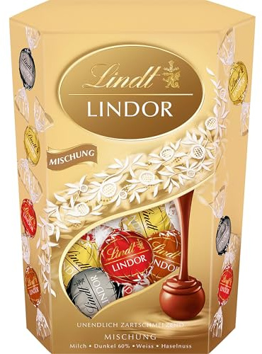 Lindt Schokolade | LINDOR Kugeln Mischung, 500g Cornet, Geschenk | ca. 40 Kugeln, Vollmilch, Weiß, Dunkel 60%, Haselnuss, zum Teilen & Verschenken, zartschmelzend, Genussmomente