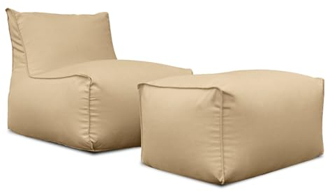 Deshome - Gartensessel mit Fußhocker, Sitzsack für den Garten wasserabweisend, Abnehmbarer Bezug: Bean Bag Chair Sessel mit Polsterung, Design Light Pouf Sand