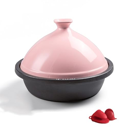 LVYUDS Japanese Tagine, 11.8 Pouces Ceramics Moroccan Casserole Cone-Shaped Lid Household Soup Pot Saucepan Compatible with Induction Cooker Gas(Color:Pink)