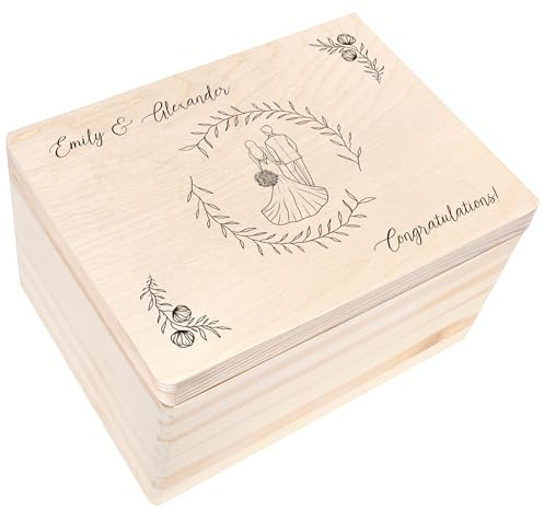 Creative Deco Hochzeitsgeschenke Personalisiert für Brautpaar | Geschenk | zur Hochzeit | Erinnerungsbox Hochzeit | Geschenkkiste JGA Holzkiste mit Deckel | Hochzeitsgeschenk Personalisierte Farbdruck