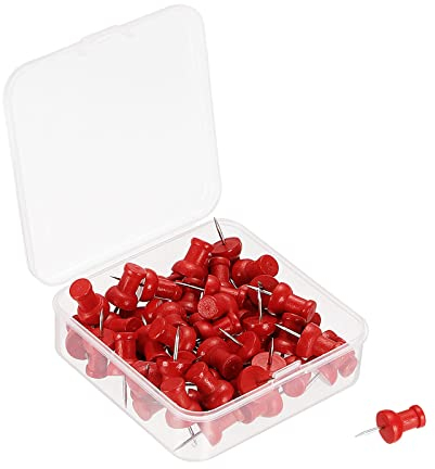 Pinnnadeln aus Kork, dekorative Nägel, Reißzwecken, 50 Stück, Reißzwecken, dekorative Reißzwecken aus Holz for Aufhängen von Kartenbildern, Bürobedarf, Schwarz(Color:Red)