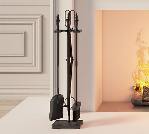 CALIDOLA Kaminwerkzeug-Set, Gusseisen, schwarz, für Innen- und Außenbereich, mit Schaufel, Bürste, Zange und Schürhaken, 5-teiliges Set