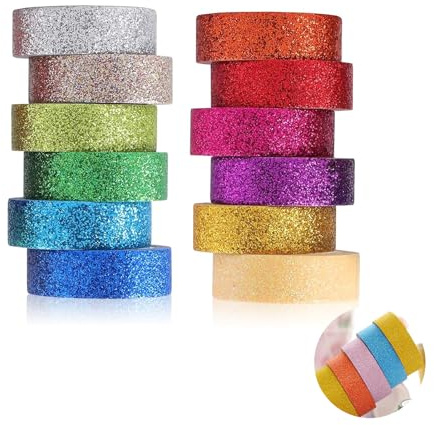12 rullar Washi Tape, Självhäftande Glitter Tape Färgglada Klistermärken Washi Tape Painting Tape Dekorativ Filt för DIY Hantverk Scrapbooking