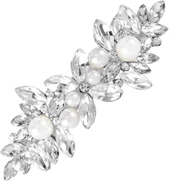 Haarspange Hochzeit Glitzer Haarspangen Silber Strass Haarspange Perlen Haarschmuck Glitzer Kristall Kopfspangen für Frauen Braut Riten Feierlichkeiten