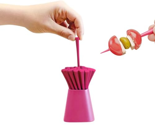 Avilia Juego de Palillos para Aperitivo Fucsia con 30 Palillos de plástico, Ideales para Decorar Tus Platos para Fiestas, cumpleaños o Aperitivos con cómoda Funda, Resistentes y Lavables en