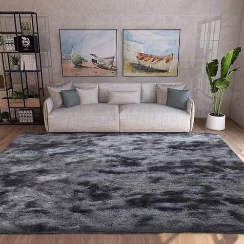 Teppich Flauschig Langflor Teppich 200 x 300 cm Waschbar Bis 30 Grad, Super Soft, Anti-Rutsch, Flauschig Prämie Dick Teppich Teppich Wohnzimmer Hochflor für Wohnzimmer, Schlafzimmer, Dunkelgrau