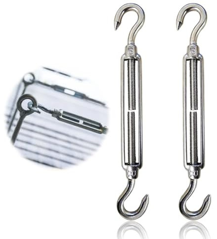 Spannschloss-Drahtspanner Haken und Ösenverstellbares Spannschloss, 2 Stück Spannschlösser M6, Verstellbare Spannschlösser Seilspanner mit Haken, für Edelstahl Seilsystem, Gartendraht, Zaunspa
