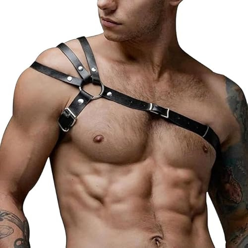 VKFOFEG Se Unterwäsc, Harness Männer Leder, Body Brust Half Harness Erotisches Männer Sexy Brustgeschirr Punk Gothic Sklave Bandage Einstellbares Design Herren Bondage Brust Harness
