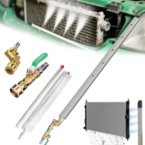 24-47” Radiator Cleaning Wand Tool, 4500 Psi Slim Fan Spray Nozzle, With Cleaning Brush and Quick Coupler for Automotive Radiators, Condensers, Hvac & Heavy Machinery (24” with Accessories)