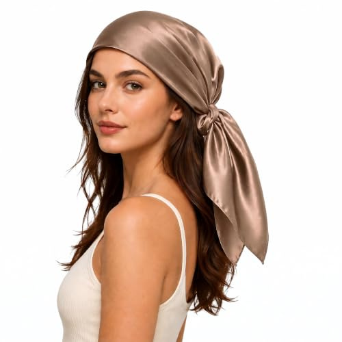 PoeticEHome Kopftuch aus 100% Maulbeerseide 90x90 cm - einfarbig Klasse 6A Anti-Frizz Haarwrap zum Schlafen, Wachsen Bandana, Geschenkfertig
