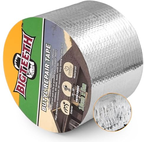 BIGTEETH Butyl Tape -100mm x 5m Waterproof Repair Tape | Heavy Duty Aluminum Foil Tape for Leaks, RV Repair, Window, Roofing, Glass & EDPM Roof Leak Patching, Boat and Pipe Sealing