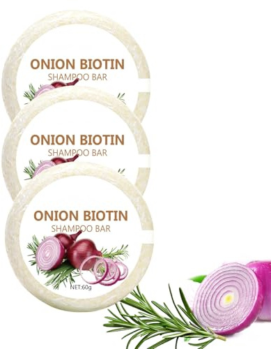 Onion Biotin Shampoo Bar, RosmarinShampoo, Zwiebel Rosemarin ShampooBar, Festes Shampoo, Tiefenreinigung und Hydratisierung, Verwendung in der Dusche zu Hause und auf Reisen (3PC)