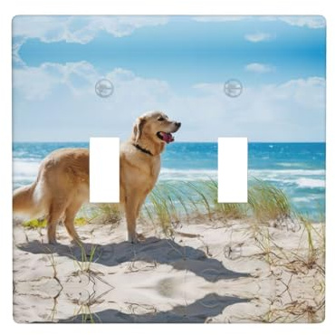 Phayah Golden Retriever Plaque murale à double interrupteur à bascule 11,4 x 11,4 cm pour zones résidentielles et commerciales
