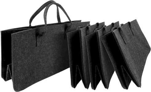 STARVAST 6 bolsas de fieltro para la compra de leña de chimenea con asa, robustas bolsas de la compra de fieltro de uso universal, cesta de fieltro con asas, 50 x 25 x 25 cm, gris, 30 L vol. (Conny)