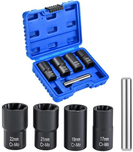 JUEGO DE 4 VASOS PARA EXTRAER TORNILLOS ANTIRROBO Y TORNILLOS Y TUERCAS DAÑADOS 1/2