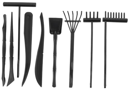 VICASKY Zen Garten Rechen 9 Stück Kunststoff Schwarz Kleine Zen Sandgarten Werkzeuge Für Sandtisch Sandkasten Dekorationszubehör Leicht Für Meditation Und Entspannung