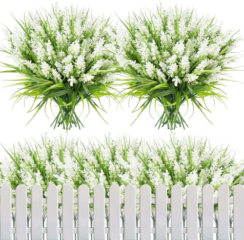 CECOMBINE 16 Bündel Künstliche Balkonpflanzen, Lavendel Künstlich, Künstliche Blumen Lavendel Outdoor Wetterfest Sträucher Kunstblumen für Draußen Kunstblumen wie echt für Draußen Balkonkasten (Weiß)