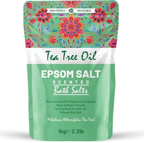 Scented Epsom Bath Salts 1kg – Essential Oil Infused Fragrances | Natural Magnesium Sulphate | Relaxing Bath & Foot Soak for Calm, Sleep & Muscle Relief (Tea Tree Oil)