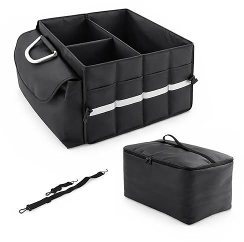 Relaxdays Kofferraum Organizer mit Deckel, entnehmbare Kühltasche, faltbar, HxBxT: 30 x 40 x 40 cm, Autotasche, schwarz