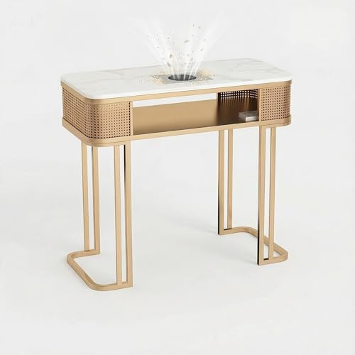 UKETO Table Manucure Professionnelle – Collecteur de Poussière Intégré, Cadre Métal Renforcé, Plateau en Pierre | Prises Multifonctionnelles, Rangement Double | Salons, Spas & Domicile(31.5IN/80CM)