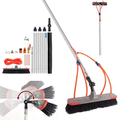 24ft 7m Aluminium Telescopic Cleaning Brush, Conservatory & Fascia Cleaner | Water-Fed Pole Kit with Water Hose for Solar Panels, Patio Roofs & Windows, Window Cleaner Equipment