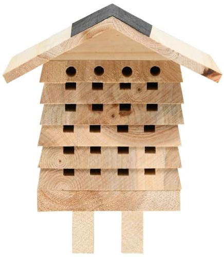 Teenpull Bihotell av massiv gran 22 x 20 x 20 cm insektshotell väderbeständigt med stapelbara bon för trädgård, utomhus och inomhus, naturligt nestplatserbjudande