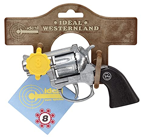 J.G.Schrödel Ruby: Spielzeugpistole für das Cowboy- und Sheriffkostüm, Ideal für Fasching, auch als Agenten-Accessoire, 13 cm, Schwarz/Silber (104 0181)