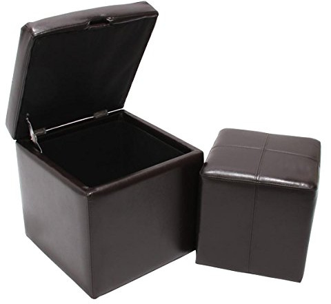 Mendler 2er Set Hocker Sitzwürfel Sitzhocker Aufbewahrungsbox Onex, Leder + Kunstleder, 45x44x44cm MVG-Zertifiziert - braun